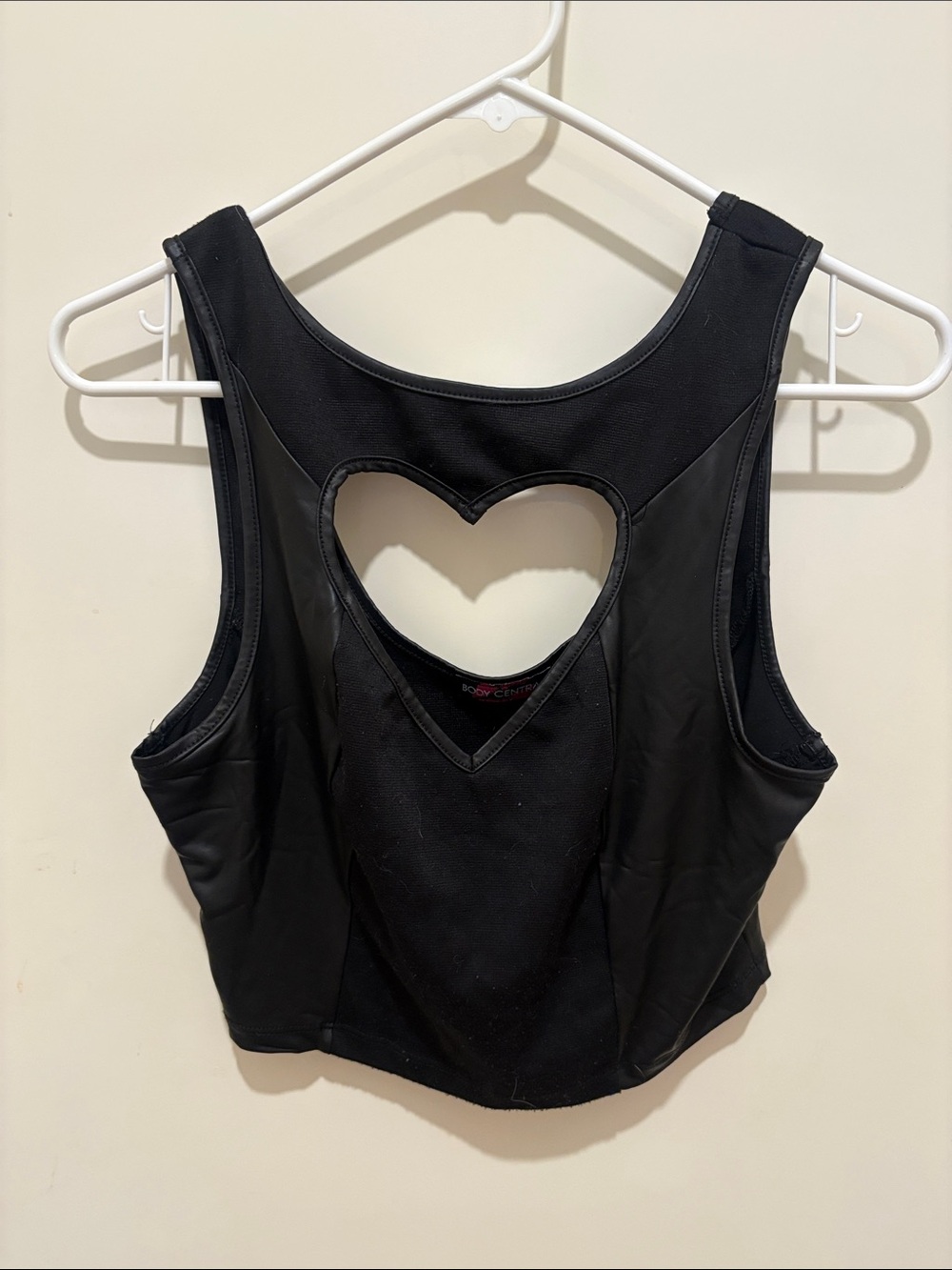 Black Heart-Cutout Leather Tank Top
